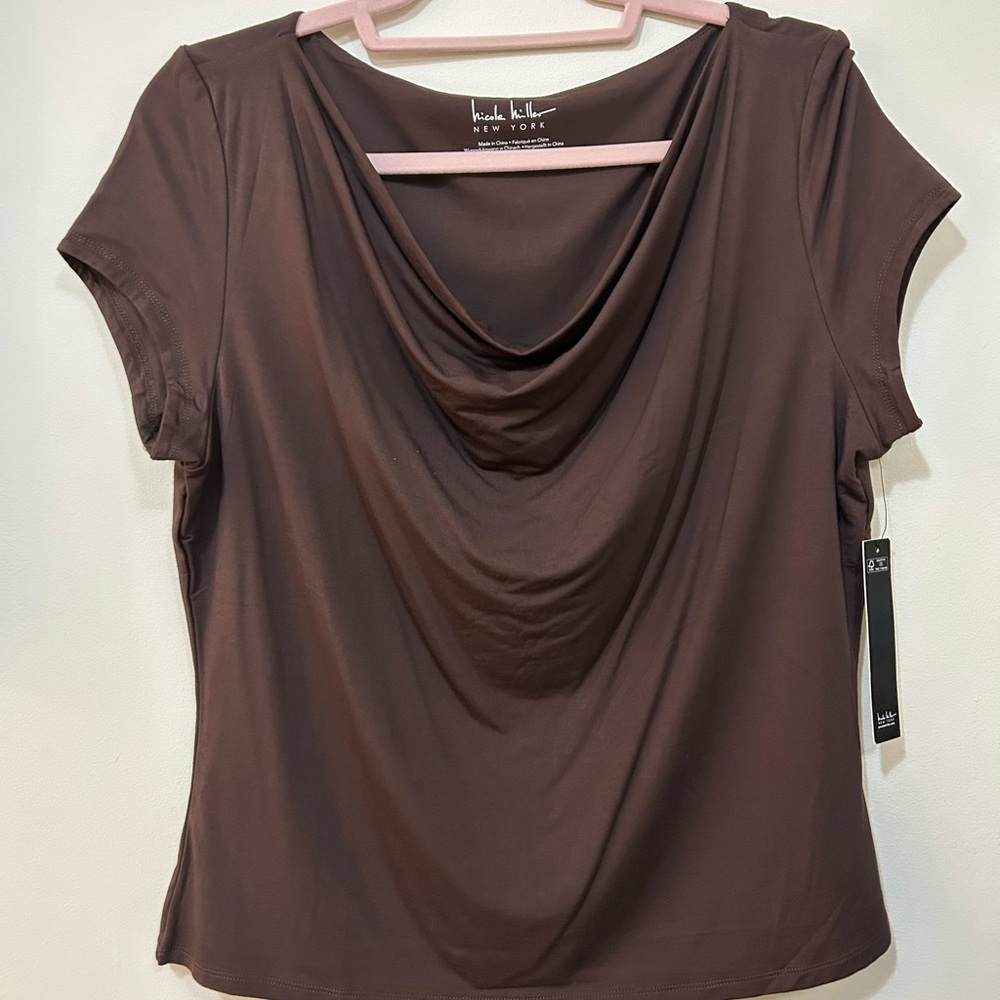 Nicole Miller Chocolate Short Sleeve Drape Top